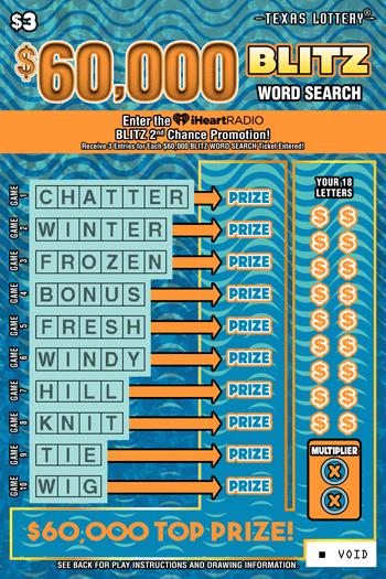 Image of Front of $60,000 Blitz Word Search Ticket