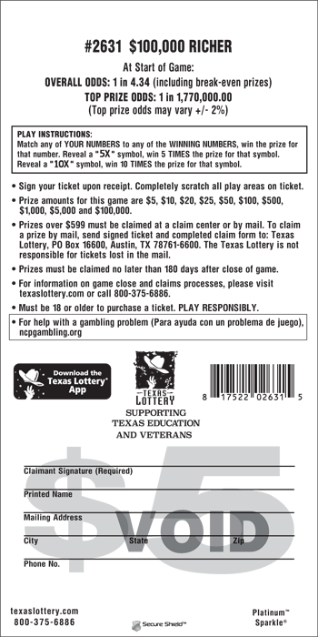 Image of Back of $100,000 Richer Ticket