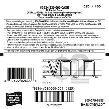 Image of Back of $30,000 Cash Ticket