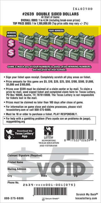 Image of Back of Double Sided Dollars Ticket