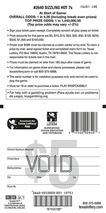 Image of Back of Sizzling Hot 7s Ticket