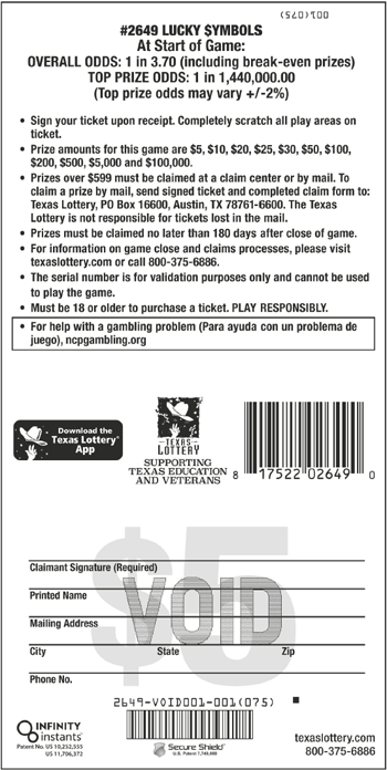 Image of Back of Lucky $ymbols Ticket