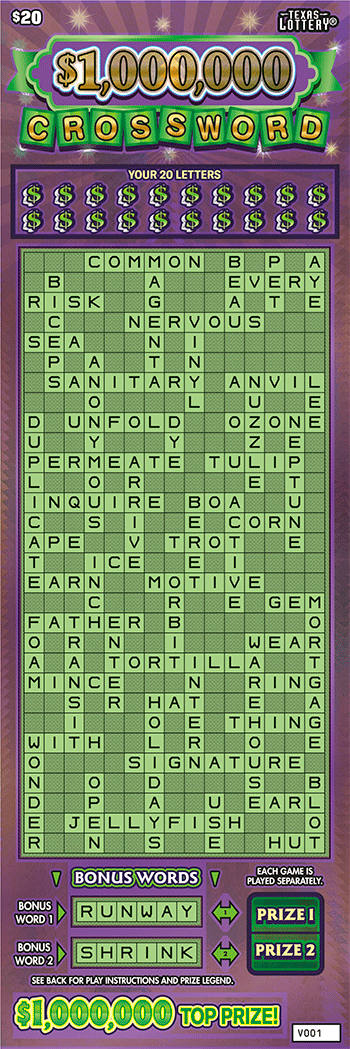 Image of Front of $1,000,000 CROSSWORD Ticket