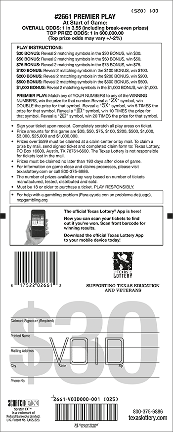 Image of Back of Premier Play Ticket