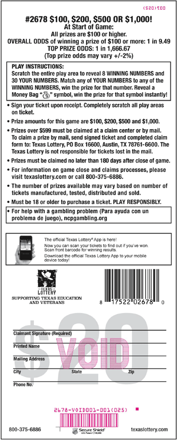 Image of Back of $100, $200, $500 OR $1,000! Ticket