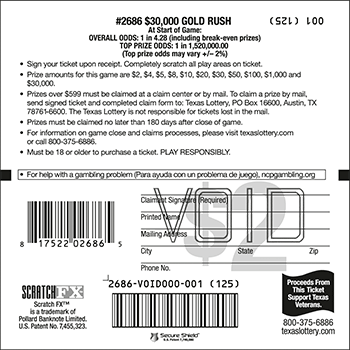 Image of Back of $30,000 Gold Rush Ticket