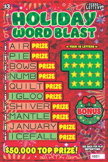Image of Front of Holiday Word Blast Ticket