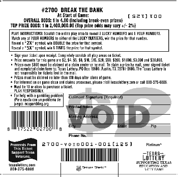 Image of Back of Break the Bank Ticket