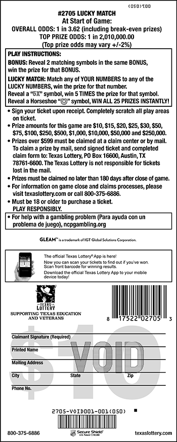 Image of Back of Lucky Match Ticket