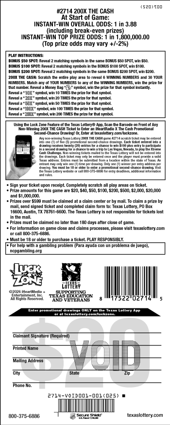 Image of Back of 200X The Cash Ticket