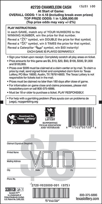 Image of Back of Chameleon Cash Ticket