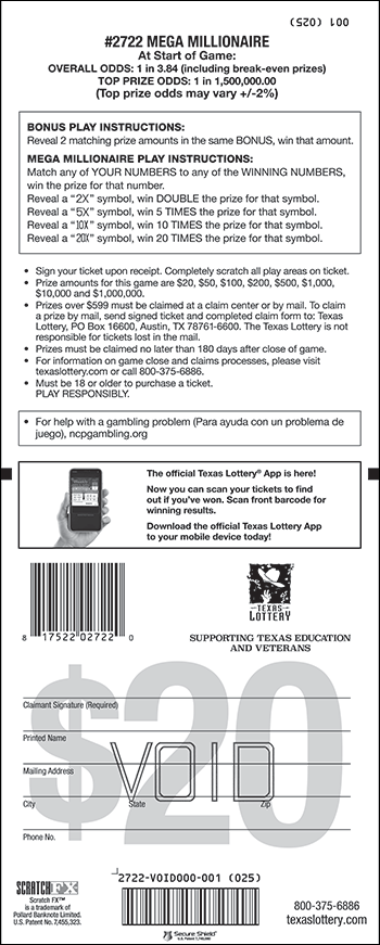 Image of Back of Mega Millionaire Ticket