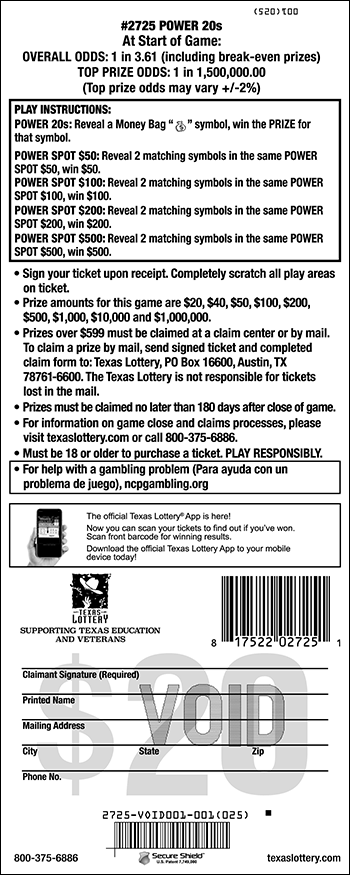 Image of Back of Power 20s Ticket