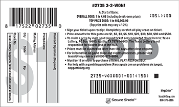 Image of Back of 3-2 Won! Ticket