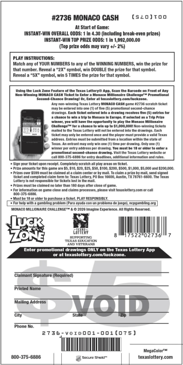 Image of Back of Monaco Cash Ticket