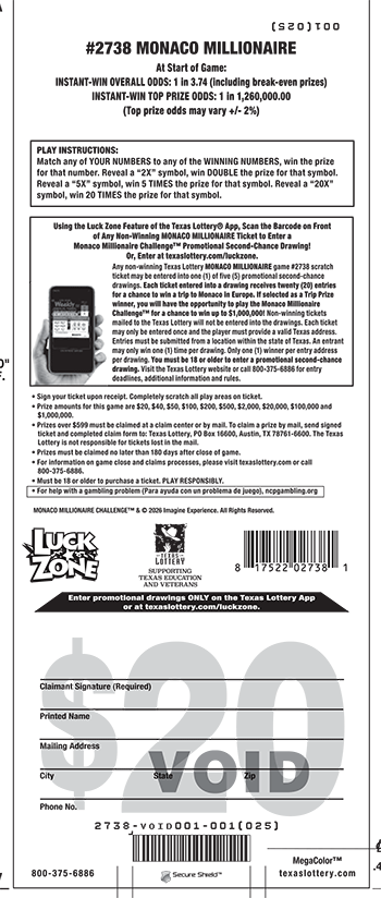 Image of Back of Monaco Millionaire Ticket