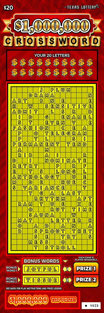 Image of Front of $1,000,000 Crossword Ticket