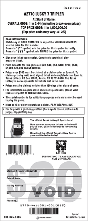 Image of Back of Lucky 7 Tripler Ticket